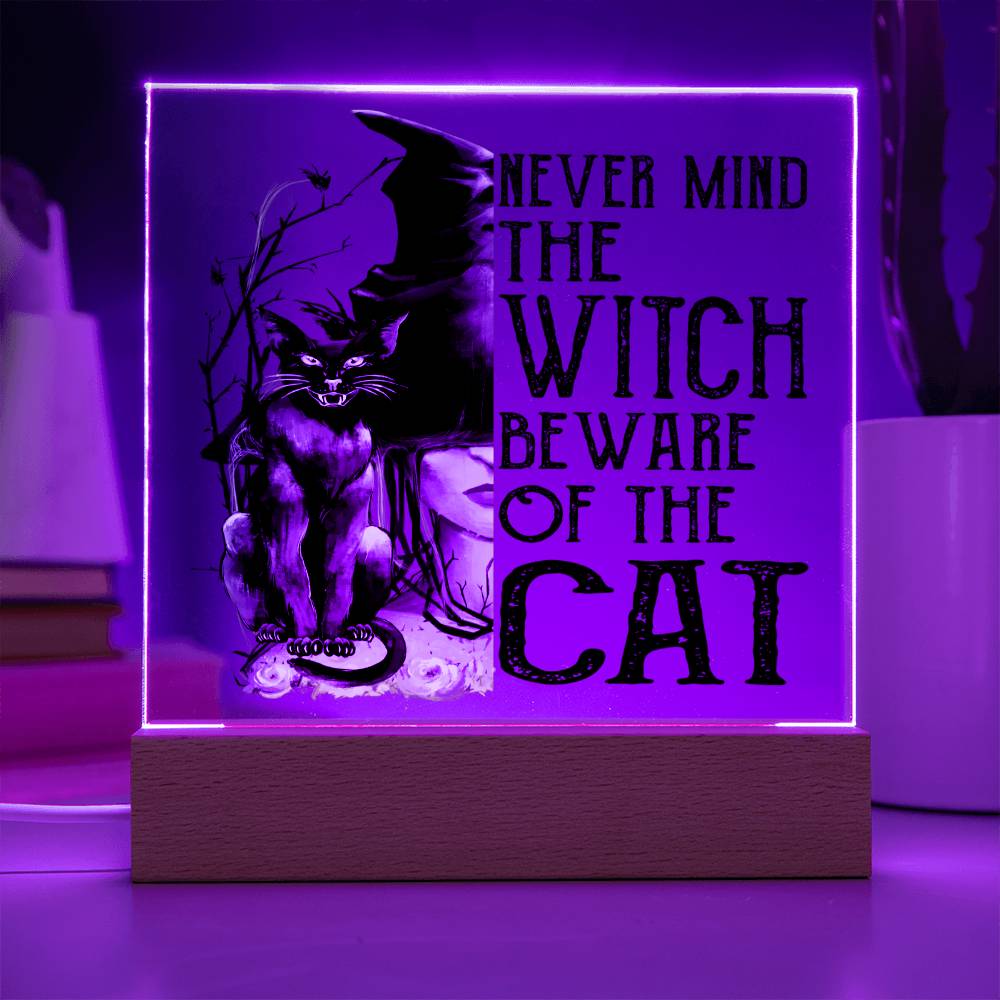 Beware Cat Acrylic Square Plaque