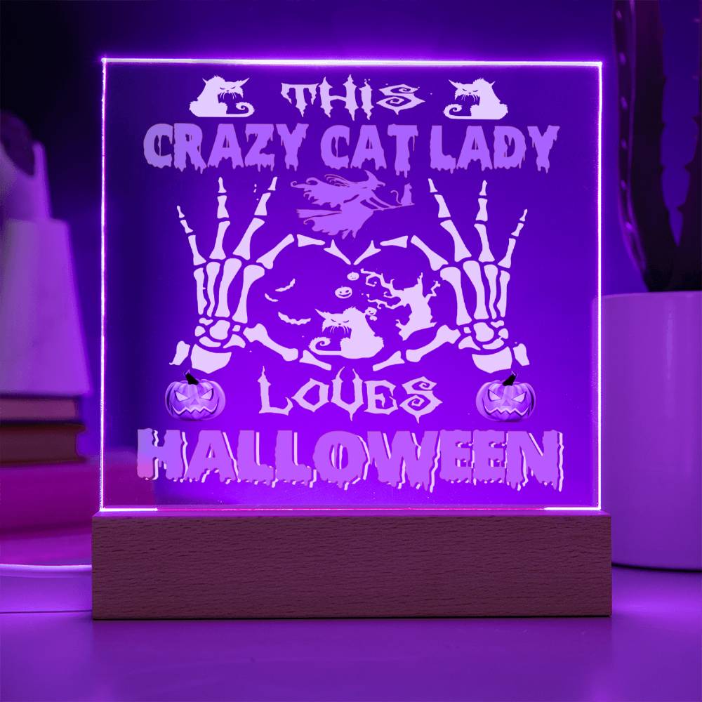 Crazy Cat Lady Halloween Acrylic Square Plaque
