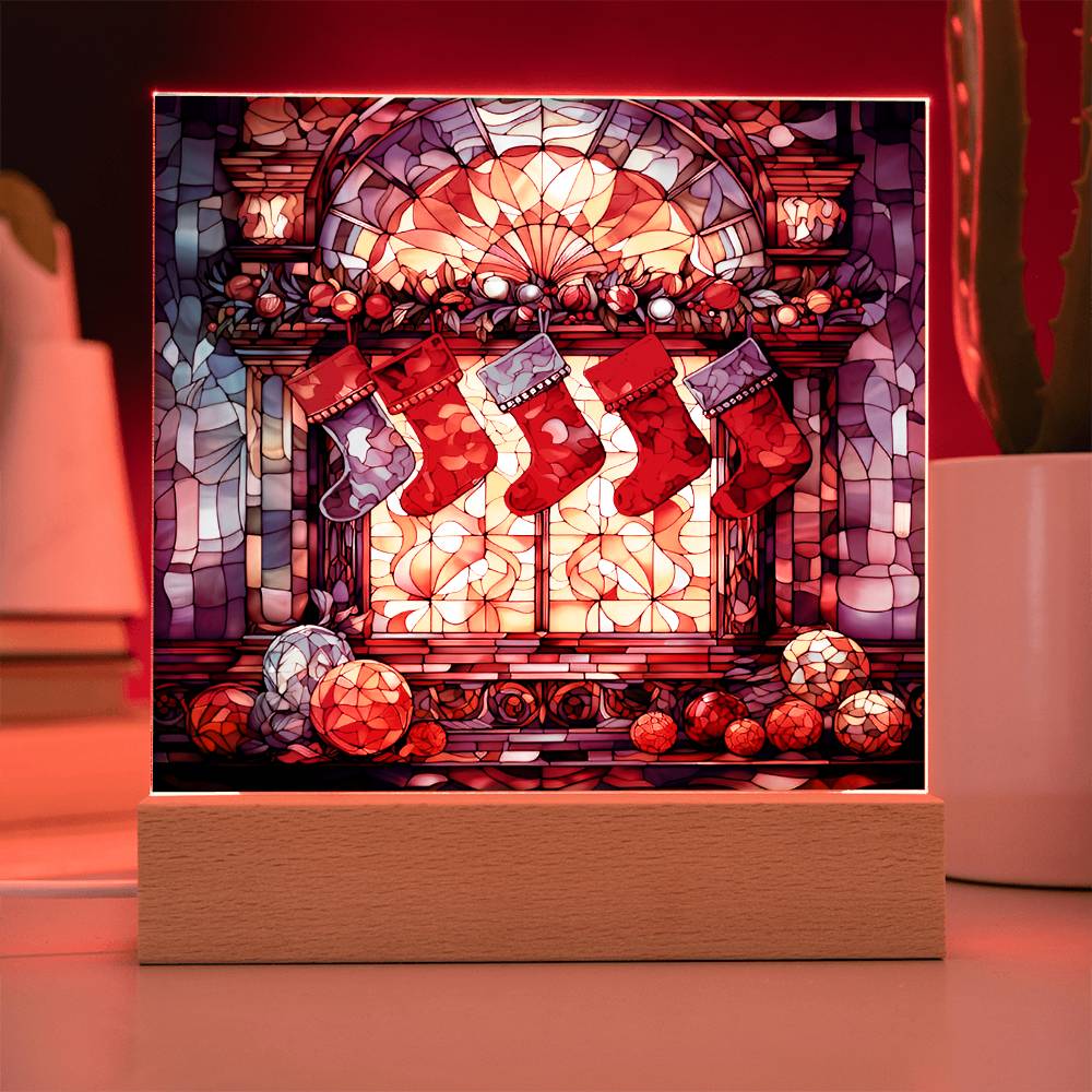 Stained Glass Christmas V1 - Acrylic Square Plaque