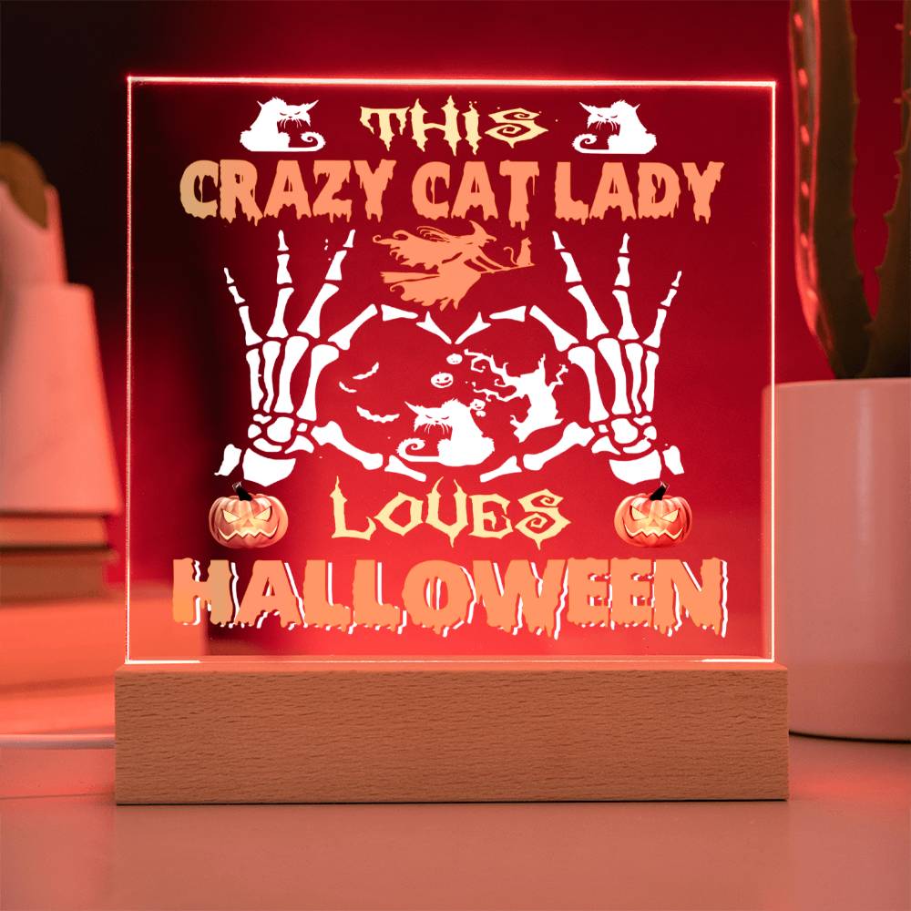 Crazy Cat Lady Halloween Acrylic Square Plaque