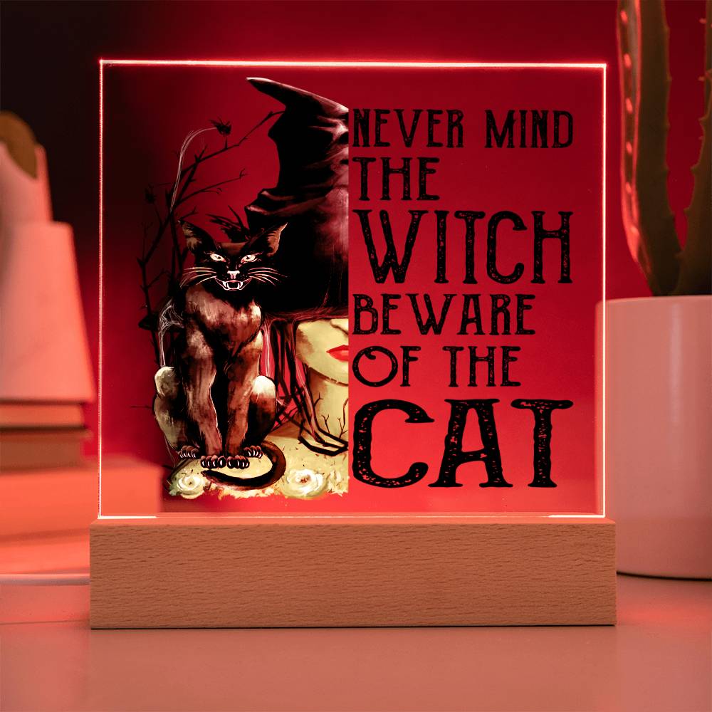 Beware Cat Acrylic Square Plaque