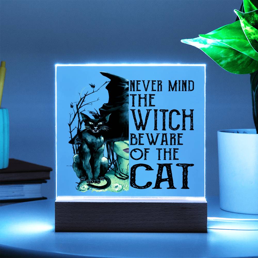 Beware Cat Acrylic Square Plaque